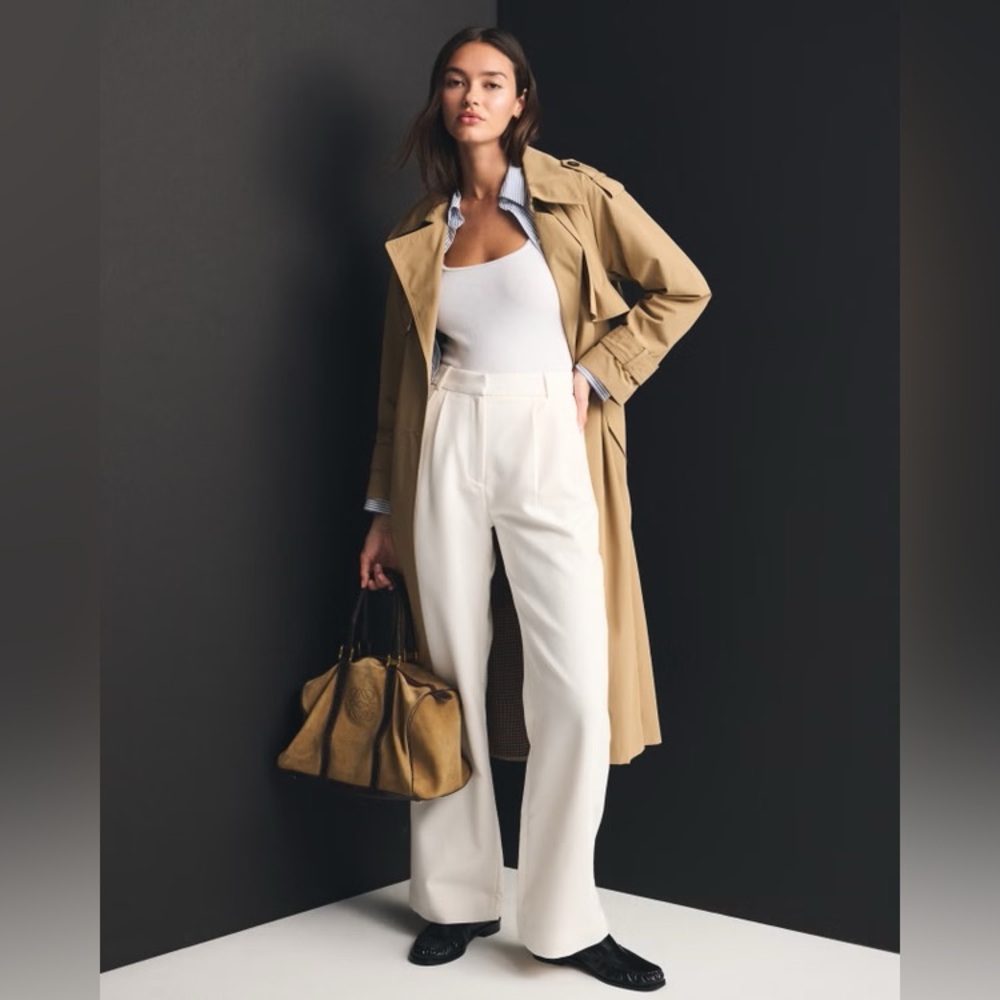 A&F Sloane Tailored Wide Leg Pant Cream 29 LONG